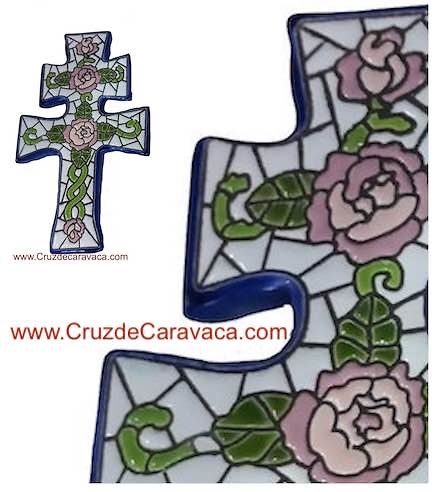 GAUDÍ AESTHETIC ENAMELLED CERAMIC CARAVACA CROSS TO HANG ON THE WALL 