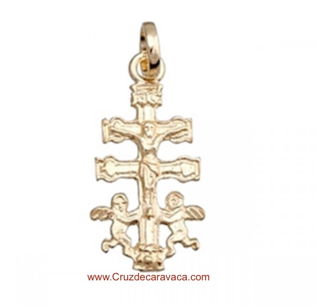 GOLD CARAVACA CROSS WITH SILK CORD OF YOUR CHOICE COLOUR 