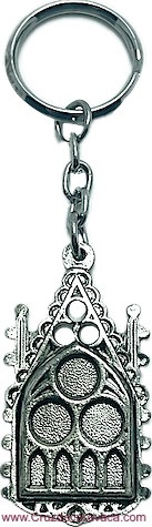 GOLDEN CARAVACA CROSS KEY RING IN SILVER PLATED GOTHIC CHAPEL 