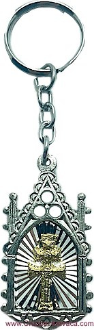 GOLDEN CARAVACA CROSS KEY RING IN SILVER PLATED GOTHIC CHAPEL 