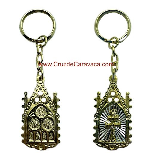 KEY RING CROSS OF CARAVACA IN GOTHIC GOLDEN CHAPEL 