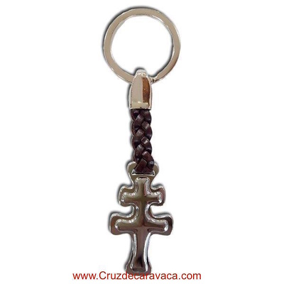 caravaca cross keychain made of metal and leather